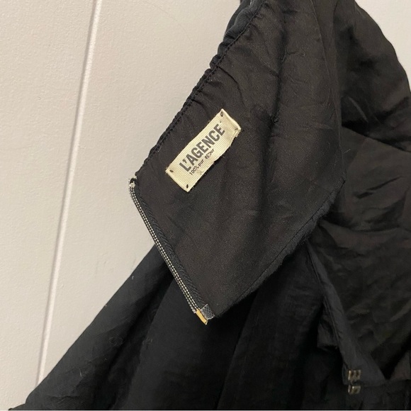 L’Agence Black Peplum Strapless Sleeveless Top Blouse Frilly Open Back Ruched - Picture 9 of 14